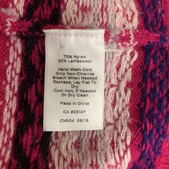 Talbots Fair Isle Lambswool Blend Cardigan Sweater Womens L Pink Wht Blk Button - Picture 7 of 7